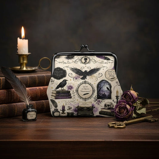 Edgar Allen Poe Gothic Women's Leather Kiss Lock Coin Purse - Splash Of Mahj And Color Co.
