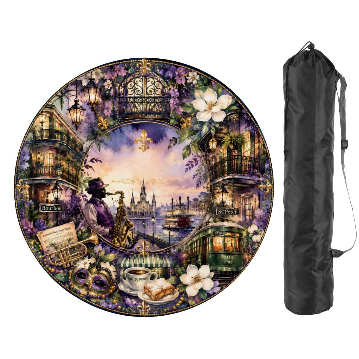 Mardi Gras On Bourbon Street Round Mahjong Mat - Splash Of Mahj And Color Co.