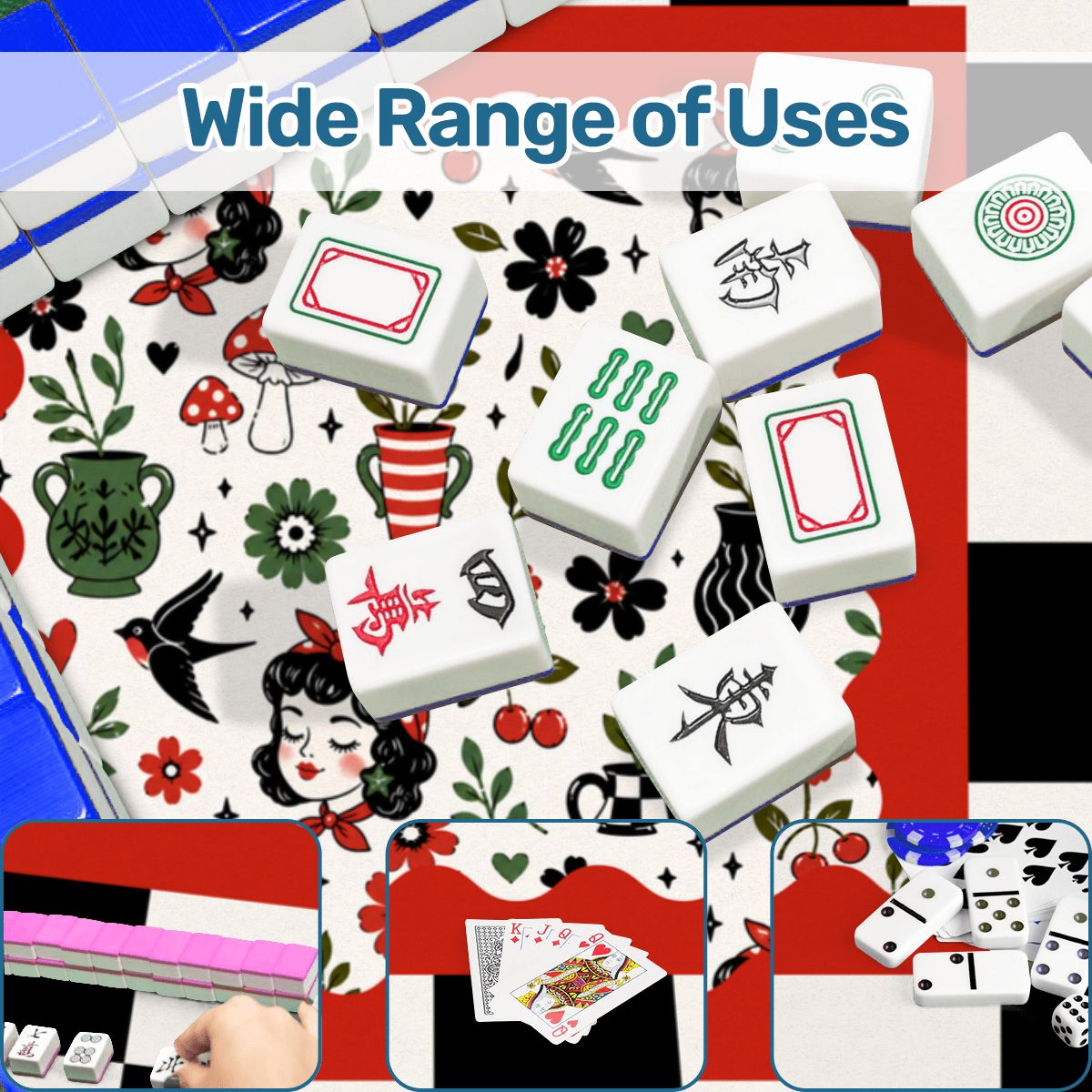 Mackenzies Garden Black Green Red Mahjong Mat - Splash of Color Co.