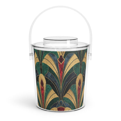 Art Deco Ice Bucket with Tongs — Vintage Geometric Bar Cooler - Splash of Color Co.