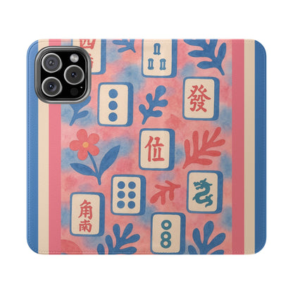 Mahjong Watercolor Artistic Flip Case for Phones, Stylish Wallet Cover, Trendy Phone Accessory, Ideal Gift for Friends, Protective Phone Sleeve