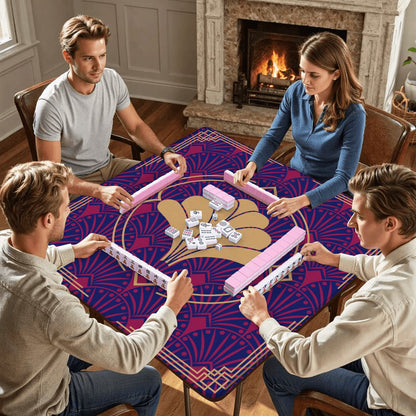 Art Deco Mahjong Mat, Blue Burgundy Gold Gilded - Splash of Color Co.