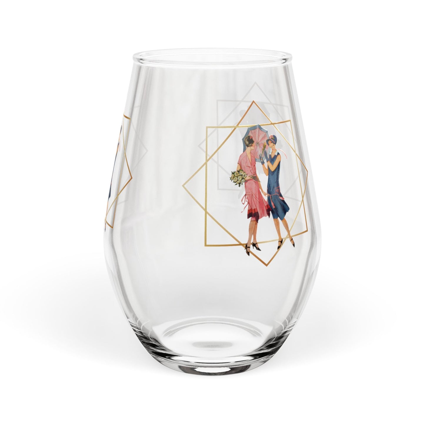 Art Deco Vintage Gold Gilded Stemless Wine Glass - Splash of Color Co.