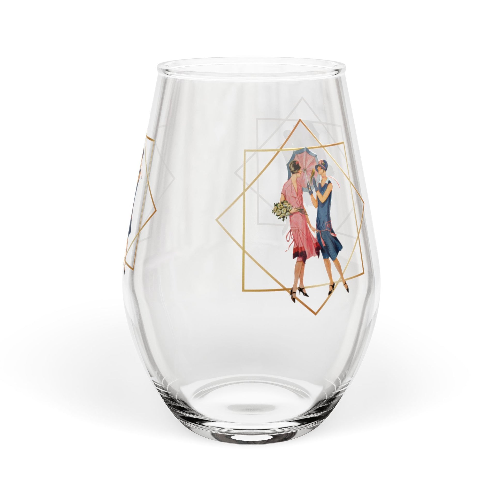 Art Deco Vintage Gold Gilded Stemless Wine Glass - Splash of Color Co.