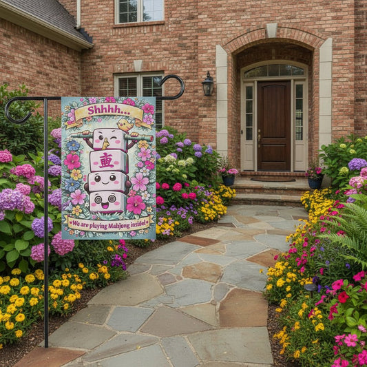 Shhhh We Are Playing Mahjong Inside Garden Flag | Garden Banner - Splash of Color Co.