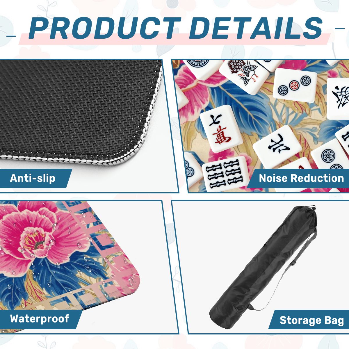 The Secret Garden Floral Pink, Blue Mahjong Mat - Splash of Color Co.