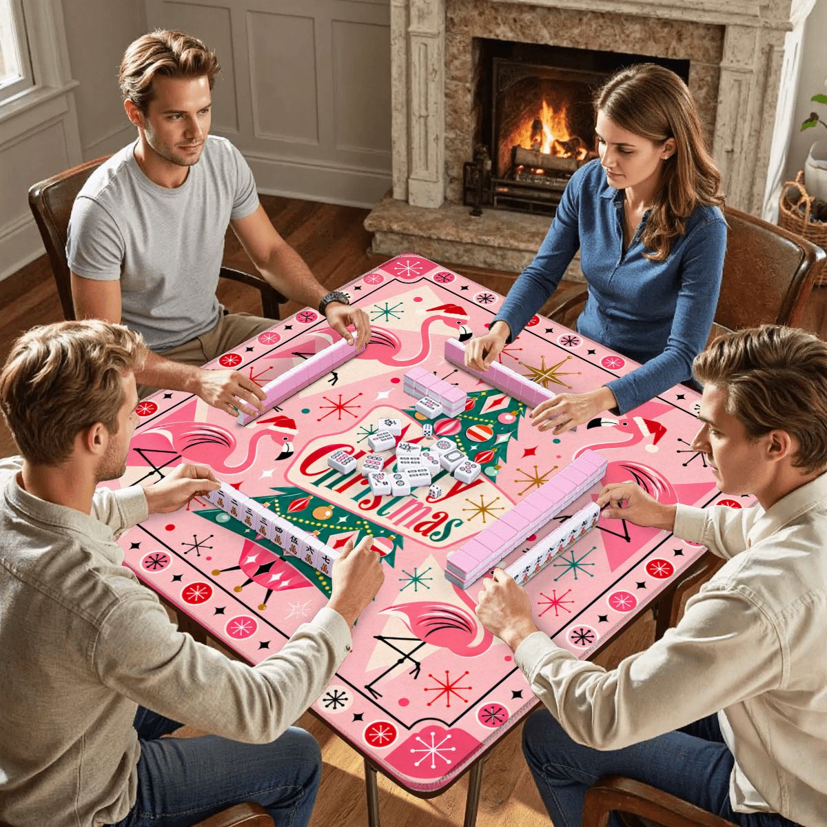 Santa's Pink Flamingos Modtastic Christmas Mahjong Mat