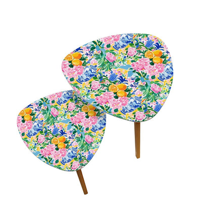 Citrus Fruit And Florals Asian Chinoiserie Triangle Modern Nesting Coffee Tables - Splash of Color Co.