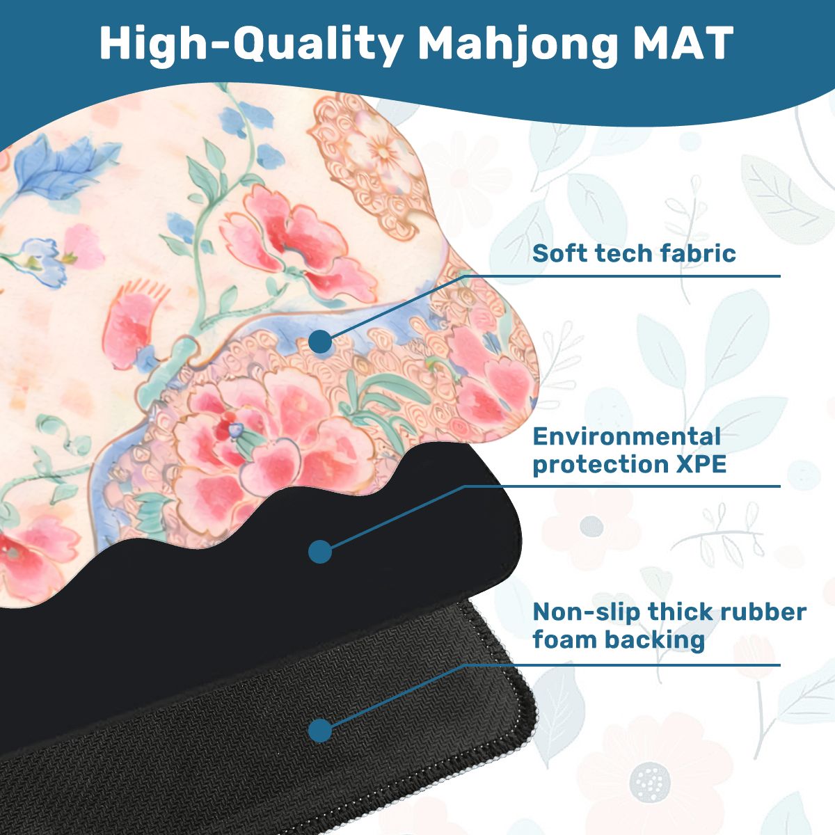Famille Rose Scalloped Mahjong Mat Preppy Pink, Baby Blue Chinoiserie - Splash of Color Co.