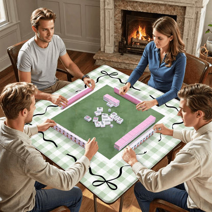Jade Ite Green Nostalgic Gingham Mahjong Mat - Splash Of Mahj And Color Co.