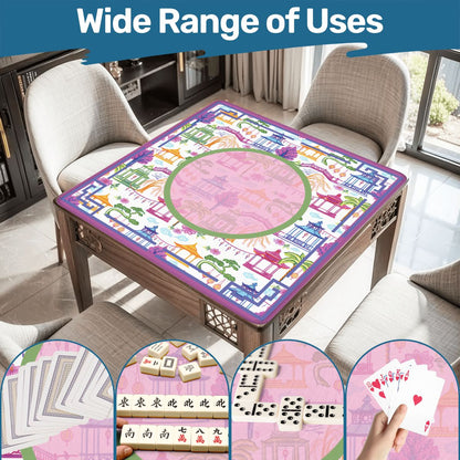 Asian Chinoiserie Gardens, Pagoda, Lantern Lavender And Blue Mahjong Mat - Splash of Color Co.