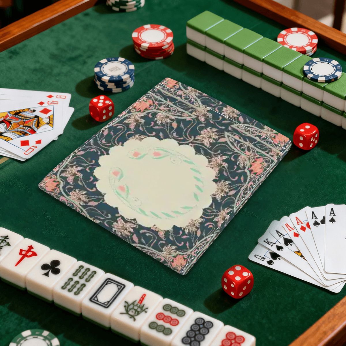 Art Deco Floral Designed 4 Mahjong Card Holder with Line Finder - Splash of Color Co.