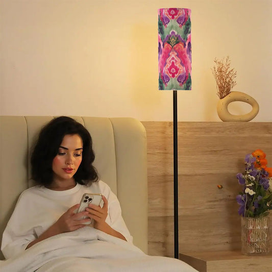 Ikat Watercolor Boho Purple, Fusia, Emerald Green Modern Floor Lamp
