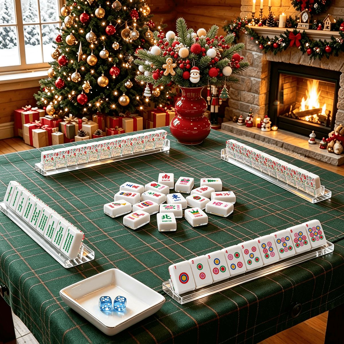 Nostalgic Jolly Santa Playful Workshop Christmas Mahjong Tiles Amd Carry Case