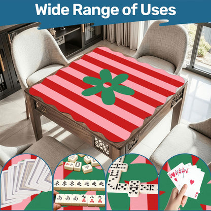 The Daisy Mae Red And Pink Preppy Striped Scalloped Mahjong Mat - Splash Of Mahj And Color Co.