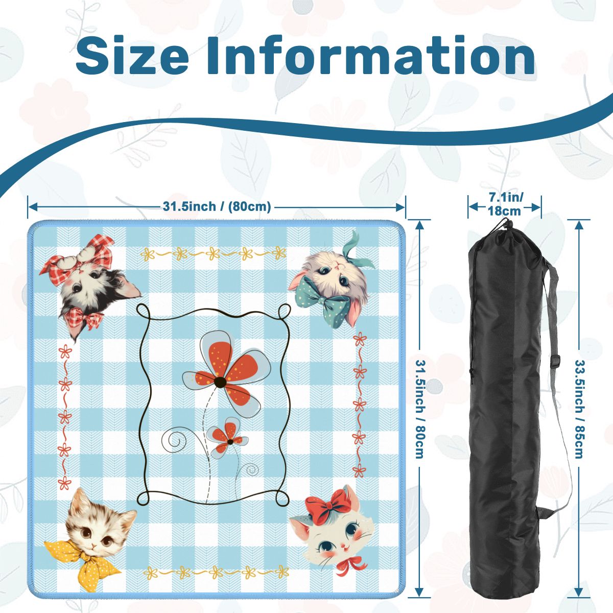 Mahjong Mat Vintage Whimsical Kittens, Blue White Gingham Preppy Check Mahj Mat - Splash Of Mahj And Color Co.