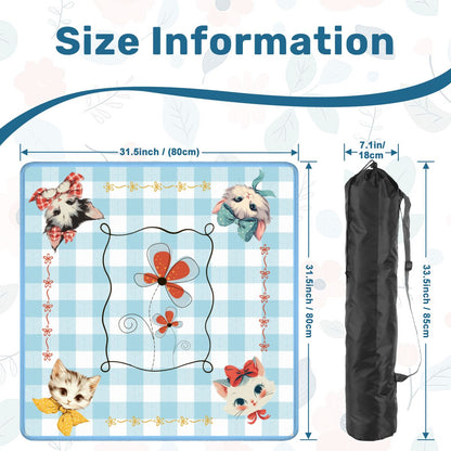 Mahjong Mat Vintage Whimsical Kittens, Blue White Gingham Preppy Check Mahj Mat - Splash Of Mahj And Color Co.