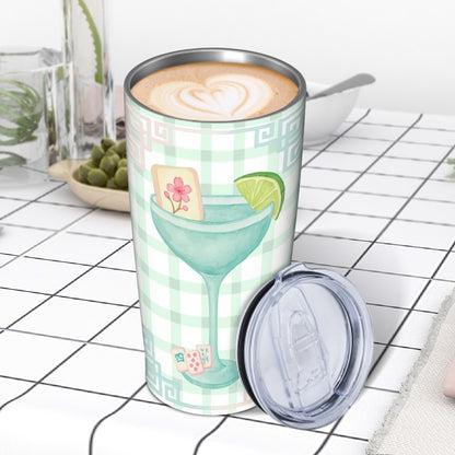 Mahjong Tumbler Gift Green Pink Gingham Preppy Stainless Steel Insulated Tumblers with Lid & Straw