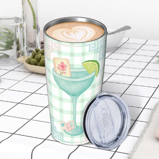 Mahjong Tumbler Gift Green Pink Gingham Preppy Stainless Steel Insulated Tumblers with Lid & Straw