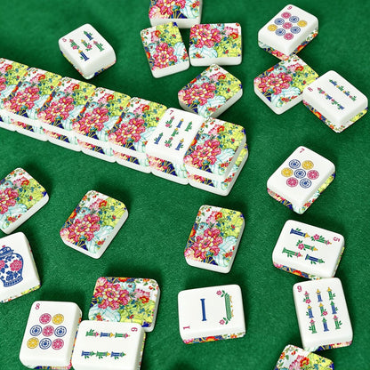 Tobacco Leaf Floral Engraved Chinoiserie American Mahjong Tiles And Carry Case