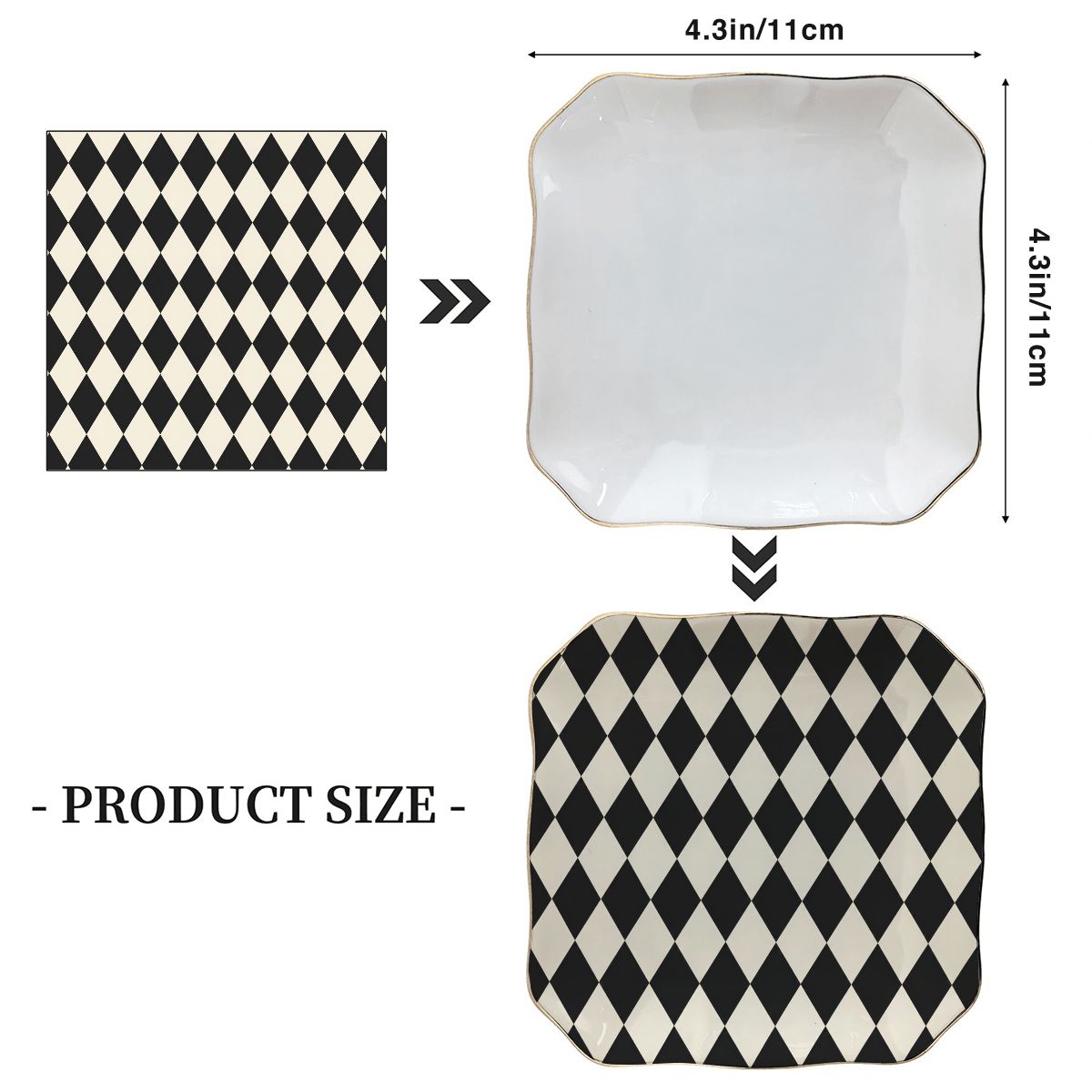 Black Harlequin Scalloped Ceramic Mahjong Dice Tray