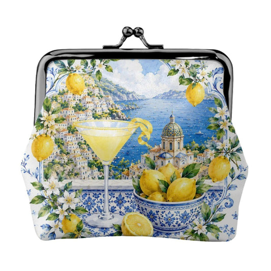 Lemondrops On The Amalfi Women's Leather Kiss Lock Coin Purse - Splash Of Mahj And Color Co.