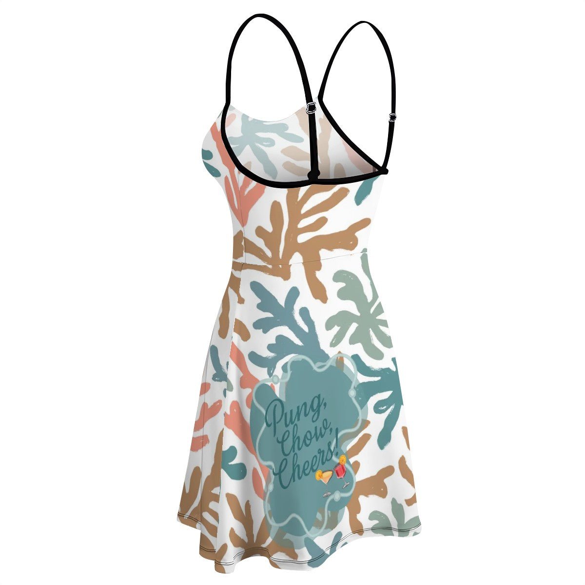 Coral Reef Pung Chow Cheers Mahjong Short Spaghetti Strap A - Line Dress - Splash of Color Co.