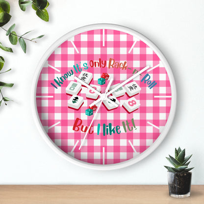 Mahjong Dice Wall Clock — "I Know It’s Only Rack ‘n’ Roll But I Like It" Pink Plaid - Splash of Color Co.