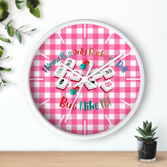 Mahjong Dice Wall Clock — "I Know It’s Only Rack ‘n’ Roll But I Like It" Pink Plaid - Splash of Color Co.