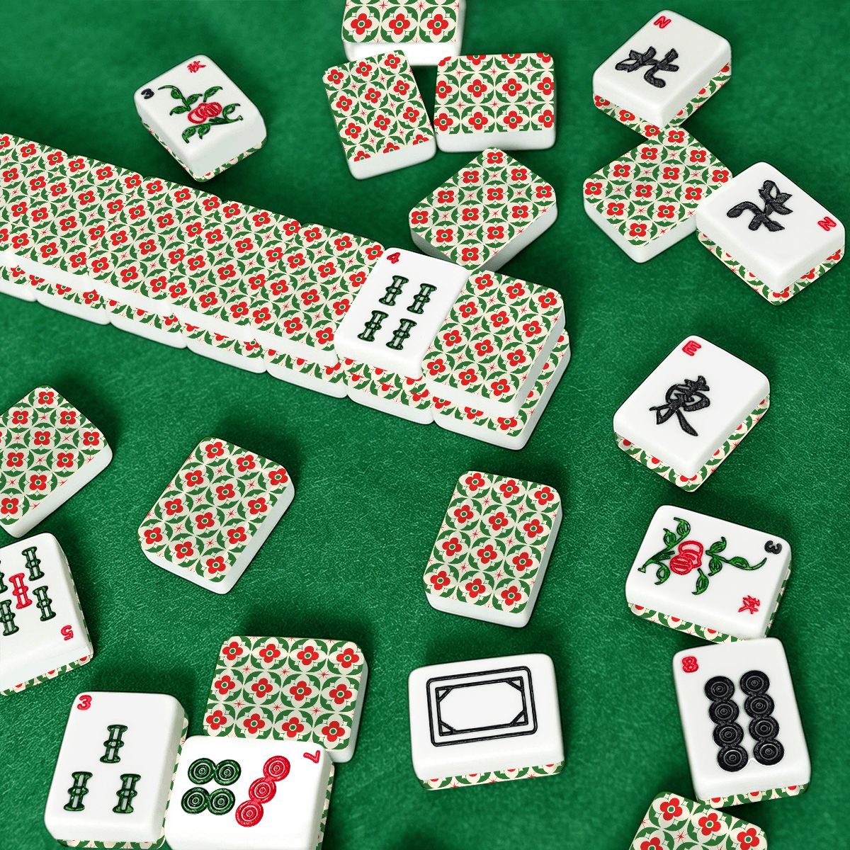 The Bloom - A - Rama Modern Red And Green American Mahjong Tiles - Splash of Color Co.