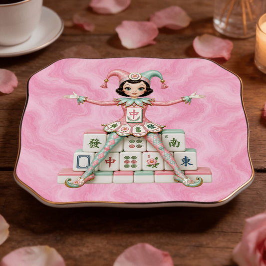 Mahjie The Mascot Pink Marbled Scalloped Ceramic Mahjong Dice Tray