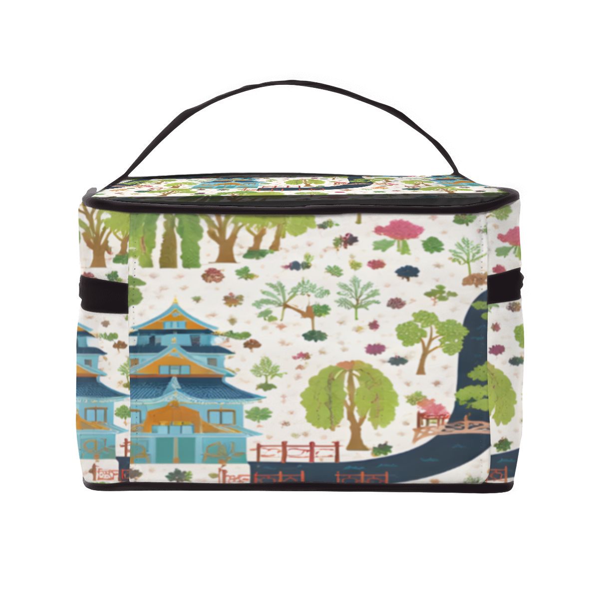 Chinoiserie Asian Garden Pagodas Portable Mahjong Tile Bag - Splash of Color Co.