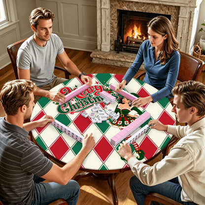 Merry Madge Christmas Harlequin Designed Round Mahjong Mat - Splash Of Mahj And Color Co.