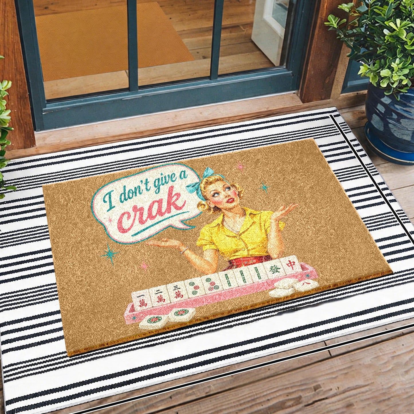 Mahjong Funny Welcome Mat, I Don't Give A Crak - Splash Of Mahj And Color Co.