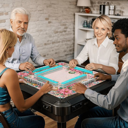 Christmas In Full Bloom Pink, Aquas, Mahjong Holdiay Mat - Splash Of Mahj And Color Co.