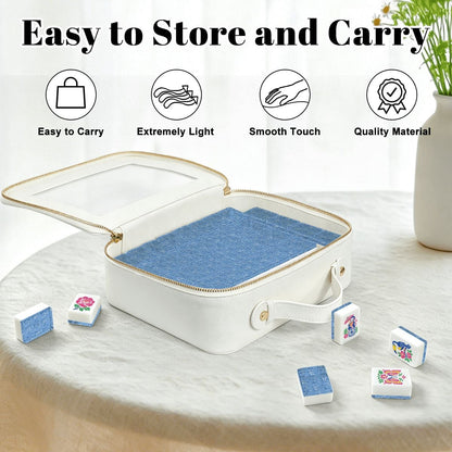 Baby Blue Floral Chinoiserie American Engraved Mahjong Tiles And Carry Case - Splash Of Mahj And Color Co.