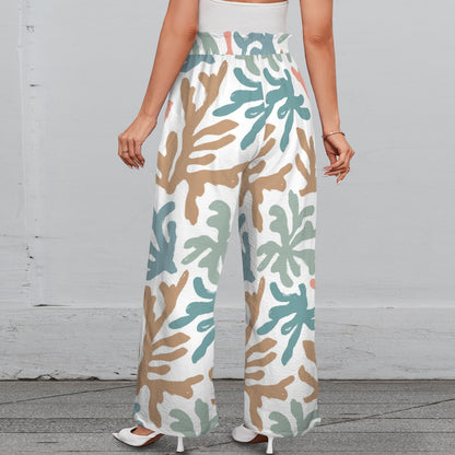 Summer Coral Reef Designed Preppy Wide Legged Pants With Belt - Splash of Color Co.