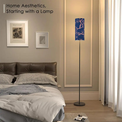 Floral Royal Blue Pink Asian Zen Reading Nook Floor Lamp Modern Standing Lamp