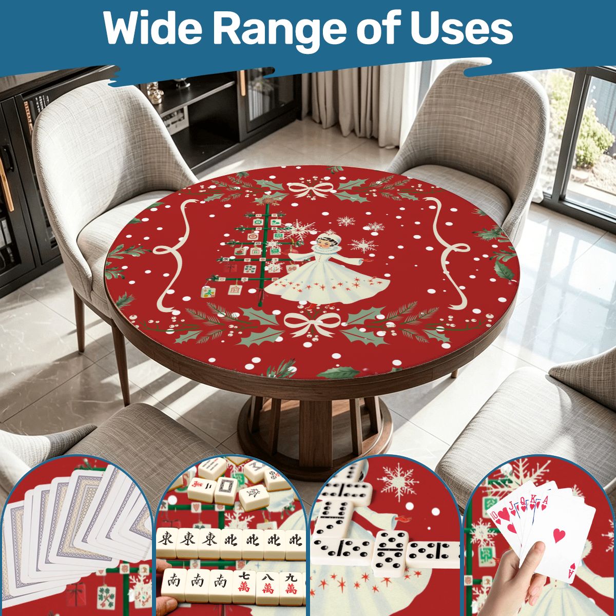 Nostalgic Christmas Red Holiday Round Mahjong Mat