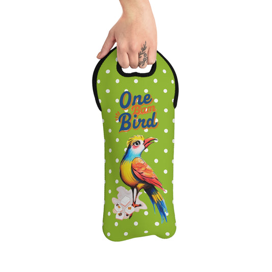 Mahjong Wine Tote, Green Citrus Polka Dot, One Bam Bird Mahj Gift Wine Tote Bag