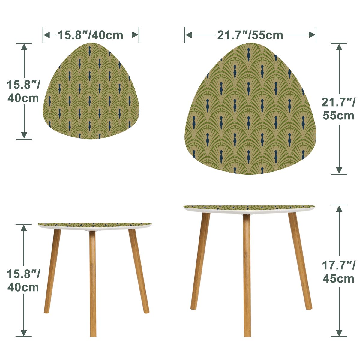 Art Deco Modern Nesting Tables, Army Green Navy Blue Designed - Splash of Color Co.