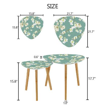 Asian Garden Zen Cherry Blossom Modern Nesting Triangle Coffee Table Set of 2