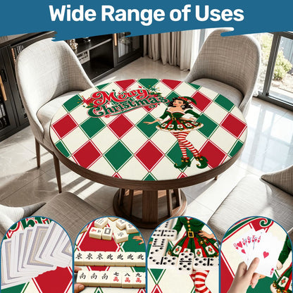 Merry Madge Christmas Harlequin Designed Round Mahjong Mat - Splash Of Mahj And Color Co.