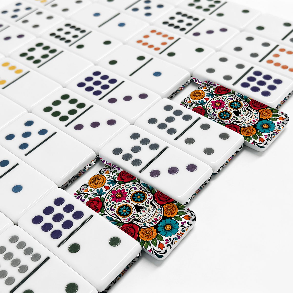 Day Of The Dead Mexican Train Dominoes Set - Splash Of Mahj And Color Co.