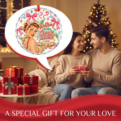 Welcome To The Crak House Funny Nostalgic Round Glass Christmas Ornament - Splash Of Mahj And Color Co.