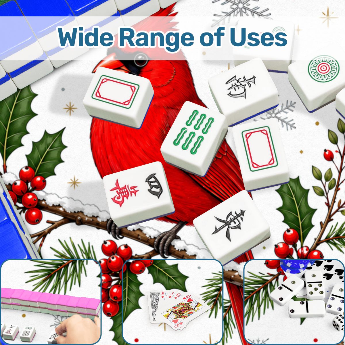Winterberry Cardinal Bird Custom Mahjong Mat - Splash Of Mahj And Color Co.