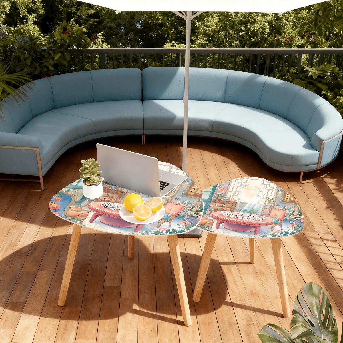 Mahjong Garden Tea Room Modern Nesting Tables - Splash of Color Co.