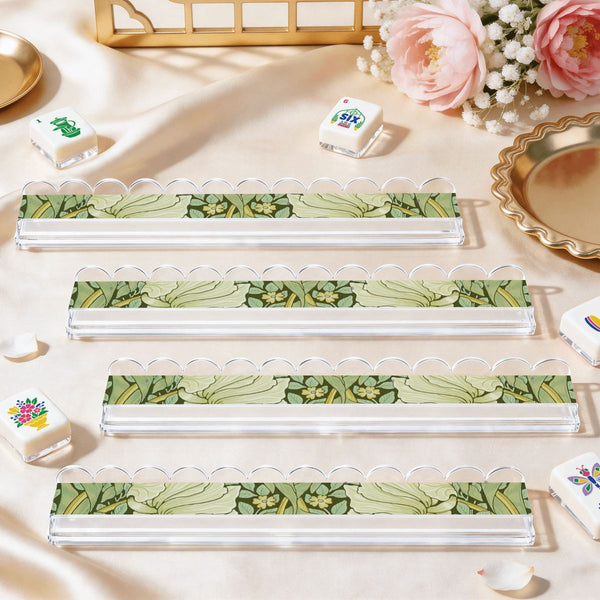 William Morris Inspired Green Vine Extended Mahjong Rack Set of 4  Scalloped Magnetic Tile Pusher