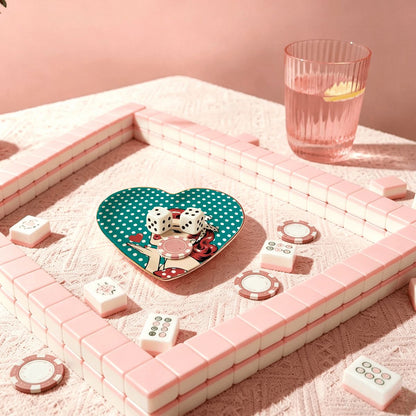 50s Modcentric Teal Polka Dot Heart Ceramic Mahjong Dice Tray