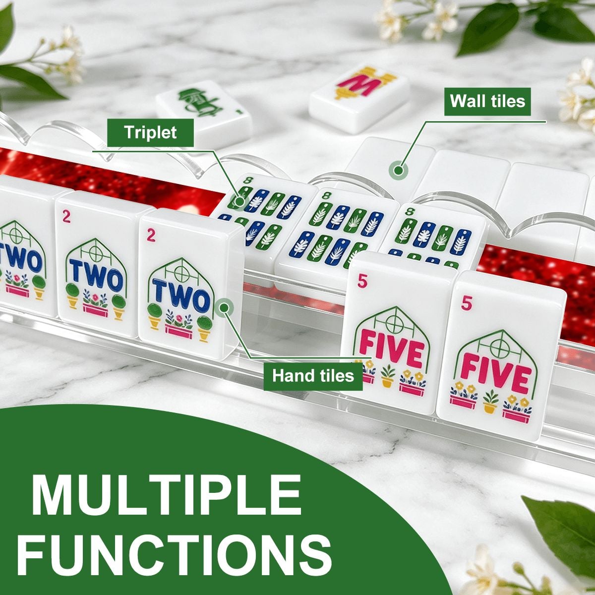 Putting On The Glitz Red Extended Mahjong Rack Set of 4 Scalloped Magnetic Tile Pusher - Splash Of Mahj And Color Co.